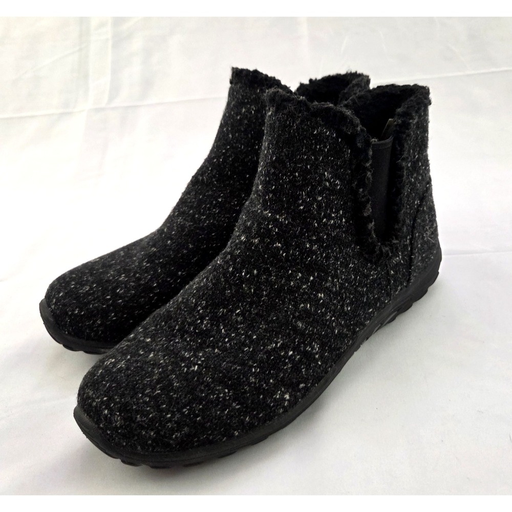 Skechers Tweed Ankle Boots Women's 7.5 Dark Gray Faux Fur Lined Cabincore Cozy